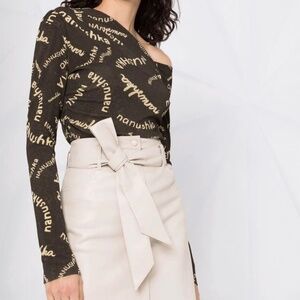 Nanushka beige Meda Vegan Leather Miniskirt Sz L New With Tags